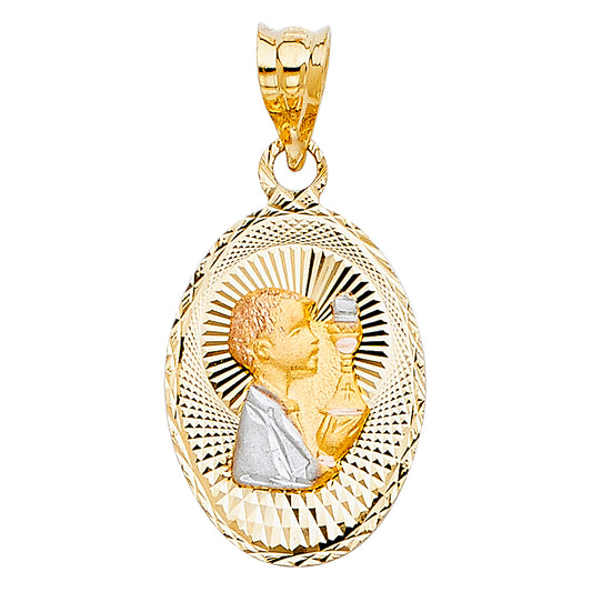 14k Tri-Color Gold Holy Sacrament First Communion Medal Pendant Christian Charm