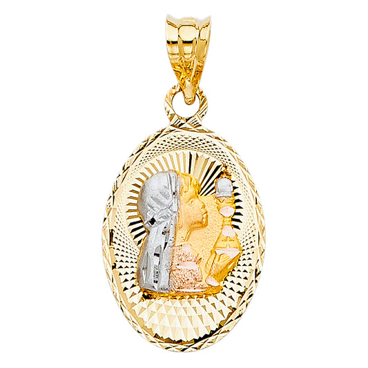 14k Tri-Color Gold Holy Sacrament Gift First Communion Medal Pendant Faith Charm