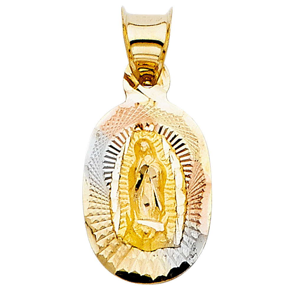 14k Tri-Color Gold Nuestra Señora de Guadalupe Medal Pendant Mary Catholic Charm