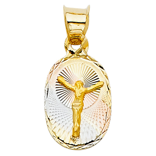 14k Tri-Color Gold Crucifixion Medallion Jesus Christ Crucified Medal Pendant