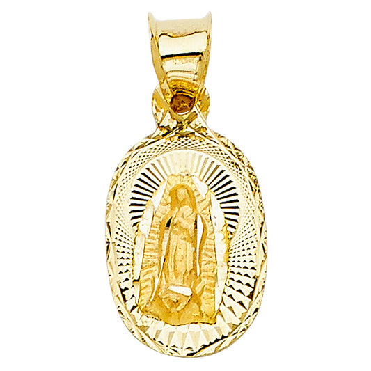 14k Yellow Gold Mary Conceived Without Sin Medal Pendant Diamond-Cut Latin Charm
