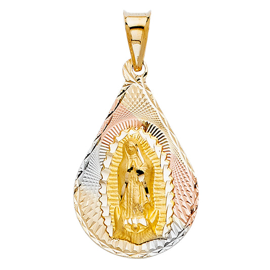 14k Tri-Color Gold Catholic Medallion Mary Conceived Without Sin Medal Pendant