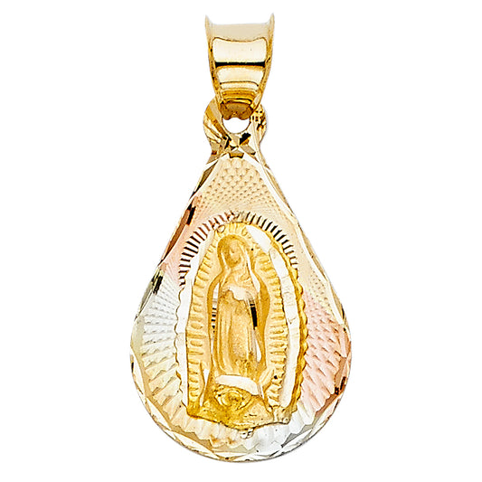 14k Tri-Color Gold Virgin de Guadalupe Medallion Pendant Holy Spirit Faith Charm