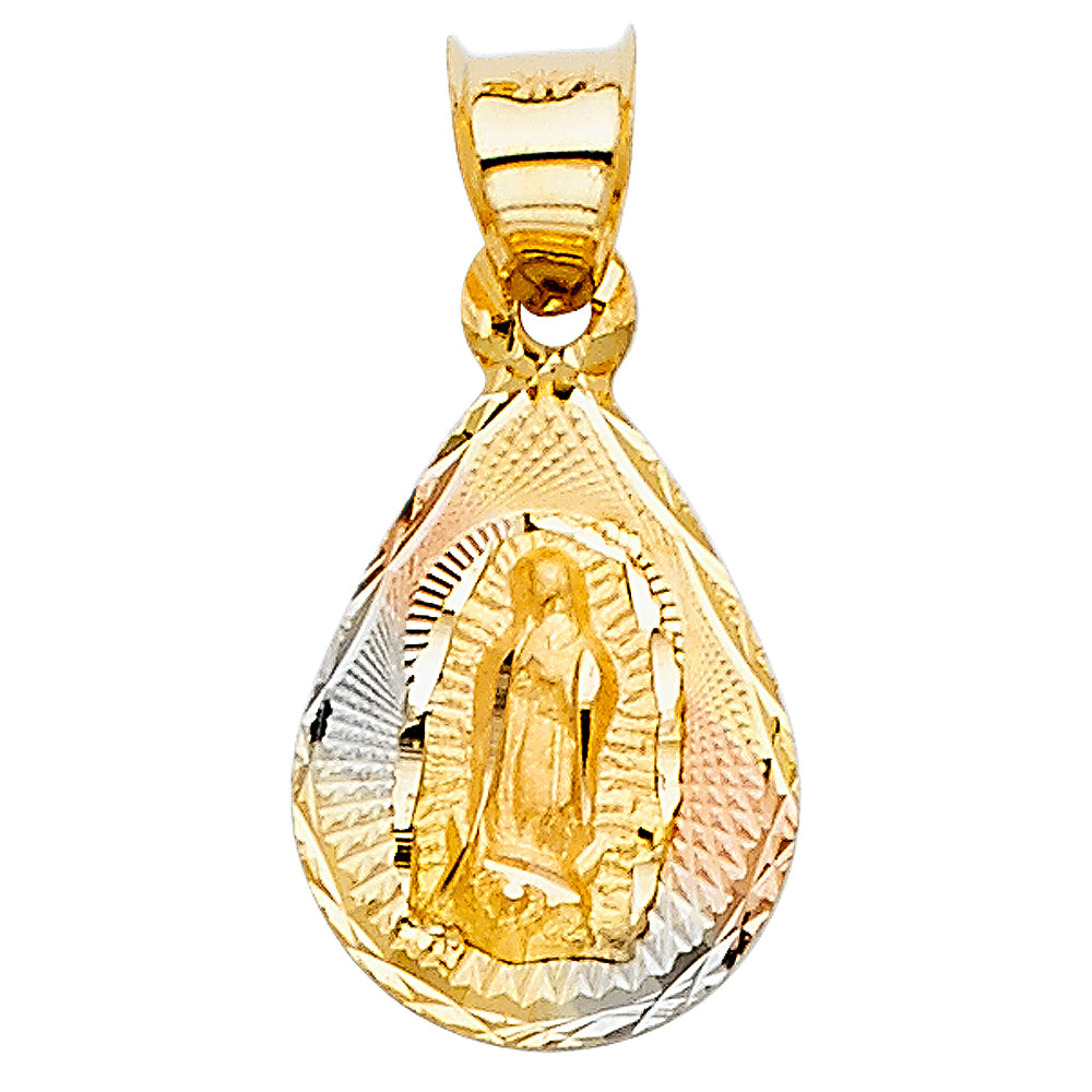 14k Tri-Color Gold Nuestra Señora de Guadalupe Blessed Virgin Mary Medal Pendant