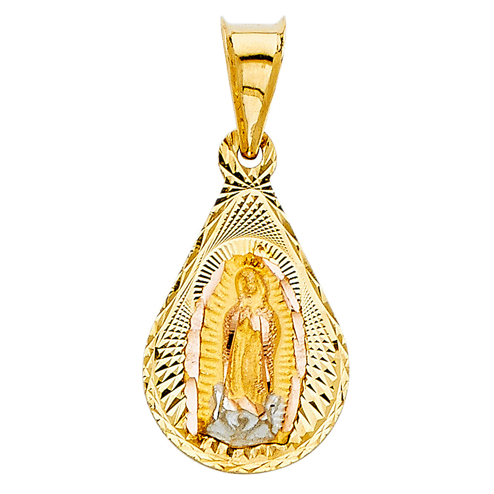 14k Tri-Color Gold Virgin Mary Miraculous Conception Medallion Pendant Charm