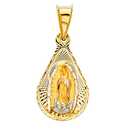 14k Tri-Color Gold Virgin Mary Miraculous Conception Medallion Pendant Charm