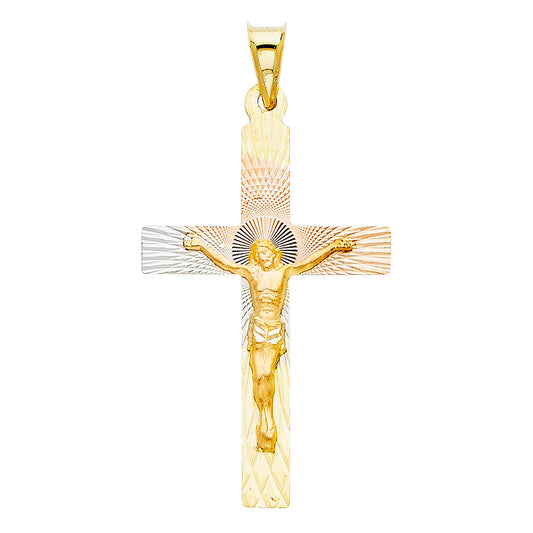 14k Tri-Color Gold Crucifixion Emblem Jesus Christ Crucifix Pendant Faith Charm