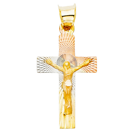 14k Tri-Color Gold Christ the King Crucifix Cross Symbol of Faith Pendant Charm