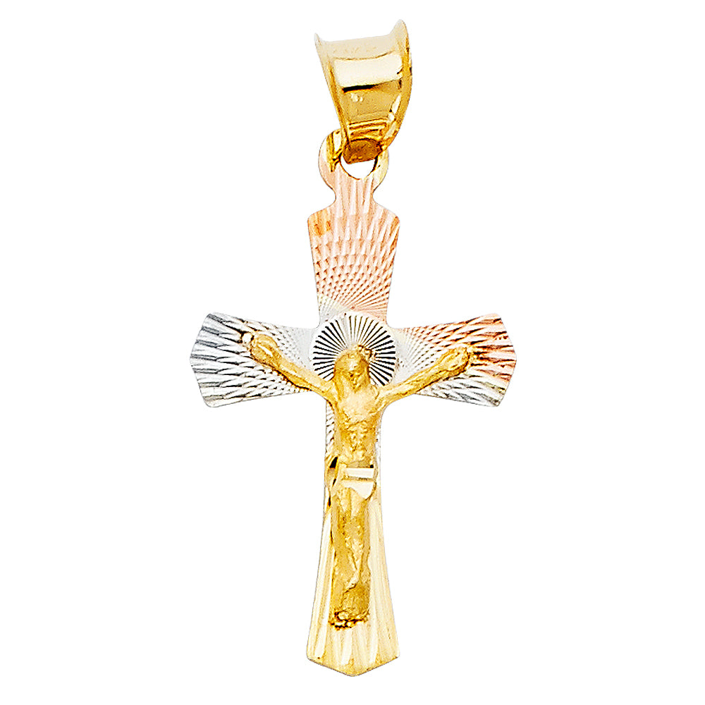 14k Tri-Color Gold Jesus Christ Crucifix Pendant Catholic Christian Faith Charm