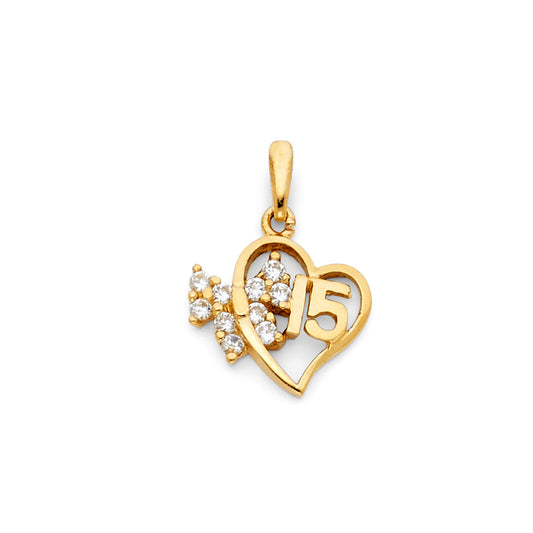14k Yellow Gold Clear CZ I Love Your Heart 15 Years Anniversary Gift Pendant