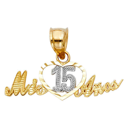 14k Two-Color Gold Mexican Celebration Mis 15 Anos Quinceanera Pendant Charm