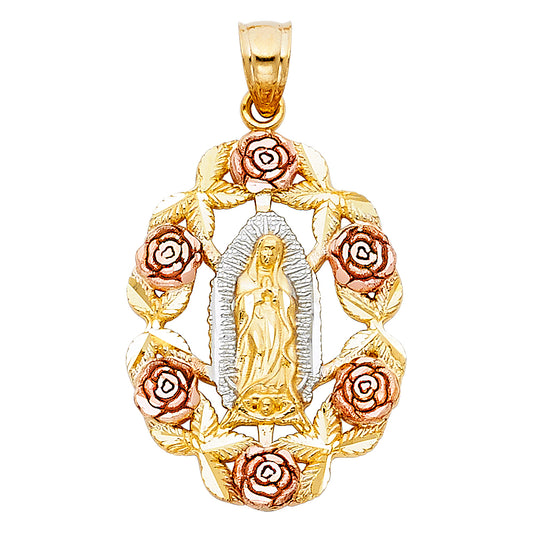 14k Tri-Color Gold Our Lady of Guadalupe Medal Pendant Holy Spirit Mother Charm