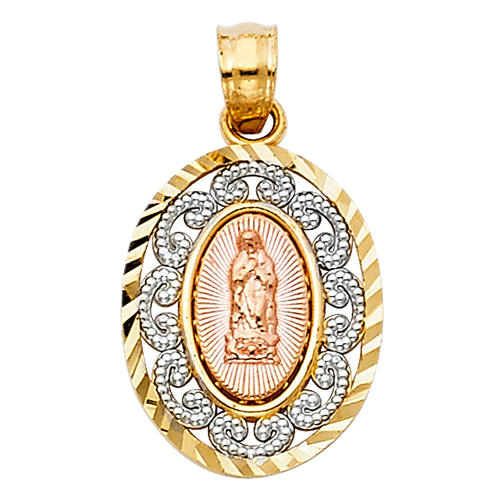 14k Tri-Color Gold Precision-Cut Guadalupe Medal Pendant Holy Spirit Charm