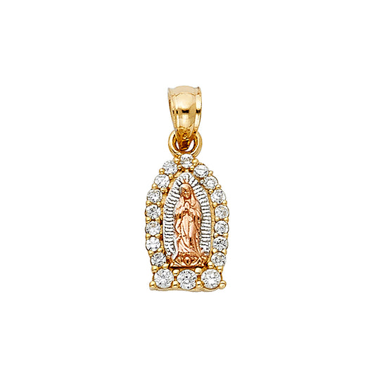 14k Two-Color Gold Mother Mary Blessed Virgin Medal Pendant Diamond-Cut Charm