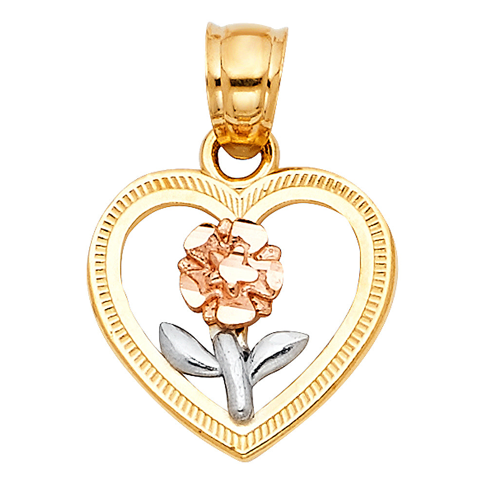 14k Tri-Color Gold Perfect Birthday Present Lovely Rose Heart Pendant Charm
