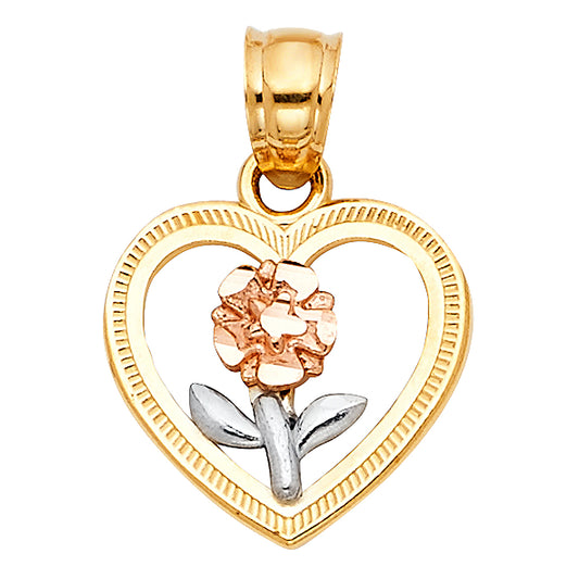 14k Tri-Color Gold Perfect Birthday Present Lovely Rose Heart Pendant Charm