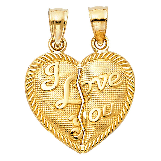 14k Yellow Gold I Love You Couples Break Apart Heart Pendant True Love Charm