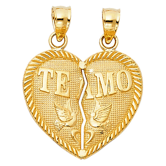 14k Yellow Gold Break Apart Heart Te Amo Forever Pendant I Love You Charm