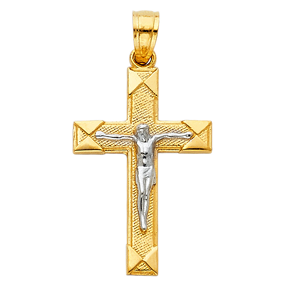 14k Yellow & White Gold Crucifix Cross Pendant Latin Jesus Christ Catholic Charm