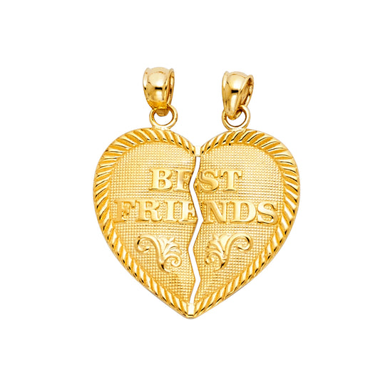 14k Yellow Gold Best Friends Forever Break Apart Heart Pendant Friendship Charm