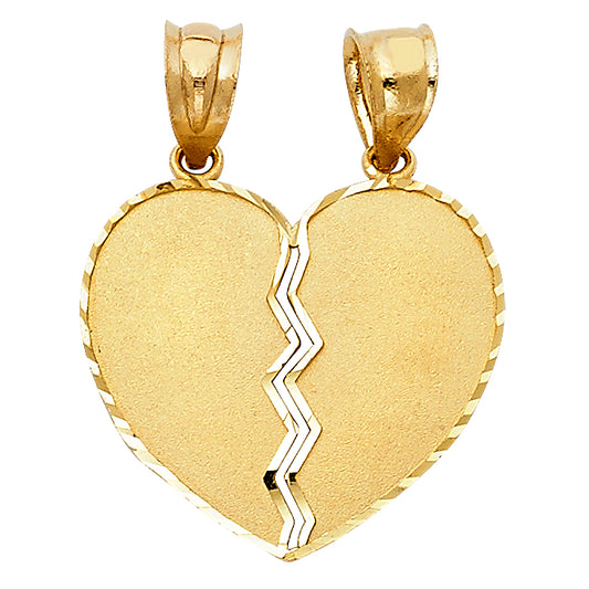 14k Yellow Gold True Love Couples Break Apart Heart Pendant Lovers Charm
