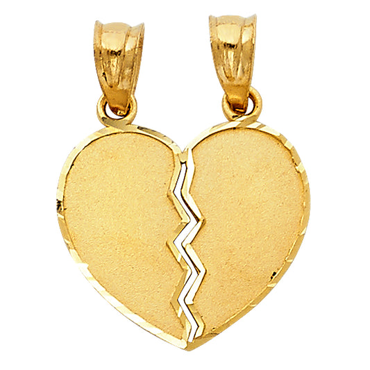 14k Yellow Gold Engravable Present Break Apart Heart Pendant Lovers Charm