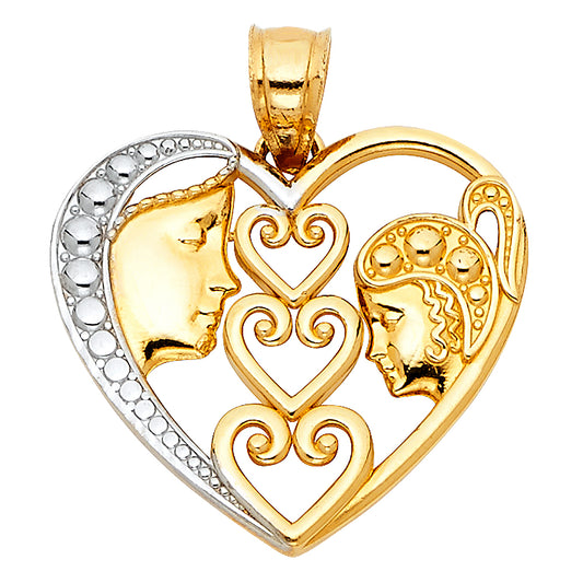 14k Two-Color Gold Friends for Life Mother Daughter Heart Pendant Love Charm