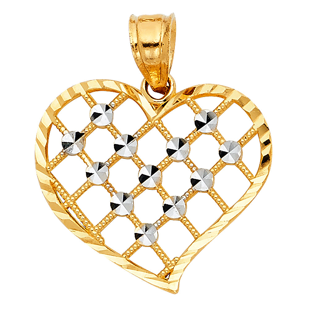 14k Two-Color Gold Captivating Design Sparkling Heart Present Pendant Charm
