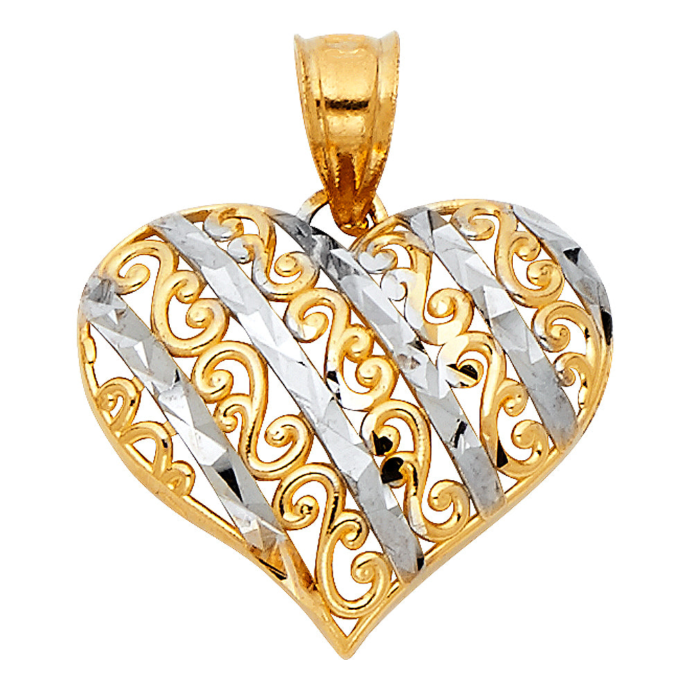 14k Two-Color Gold Thoughtful Gift Heart Keepsake Pendant Love You Charm
