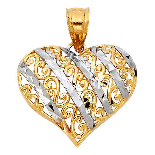 14k Two-Color Gold Thoughtful Gift Heart Keepsake Pendant Love You Charm