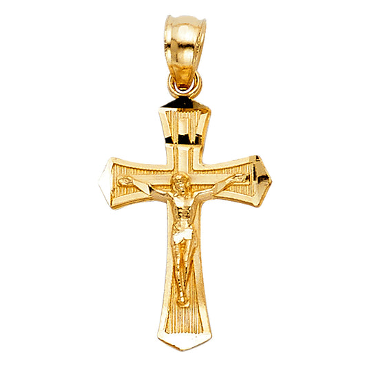 14k Yellow Gold Crucifix Pendant Classic Diamond-Cut Christiain Cross Charm