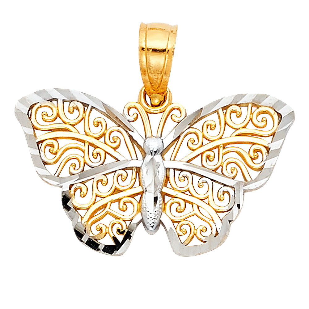 14k Two-Color Gold 3D Precision-Cut Butterfly Pendant Beautiful Insect Charm