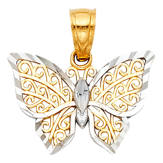 14k Two-Color Gold Monarch Elegant 3D Butterfly Pendant Transformational Charm