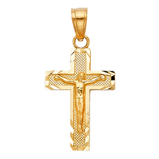 14k Yellow Gold Elegant Diamond-Cut Cross Pendant Crucifix High Polished Charm