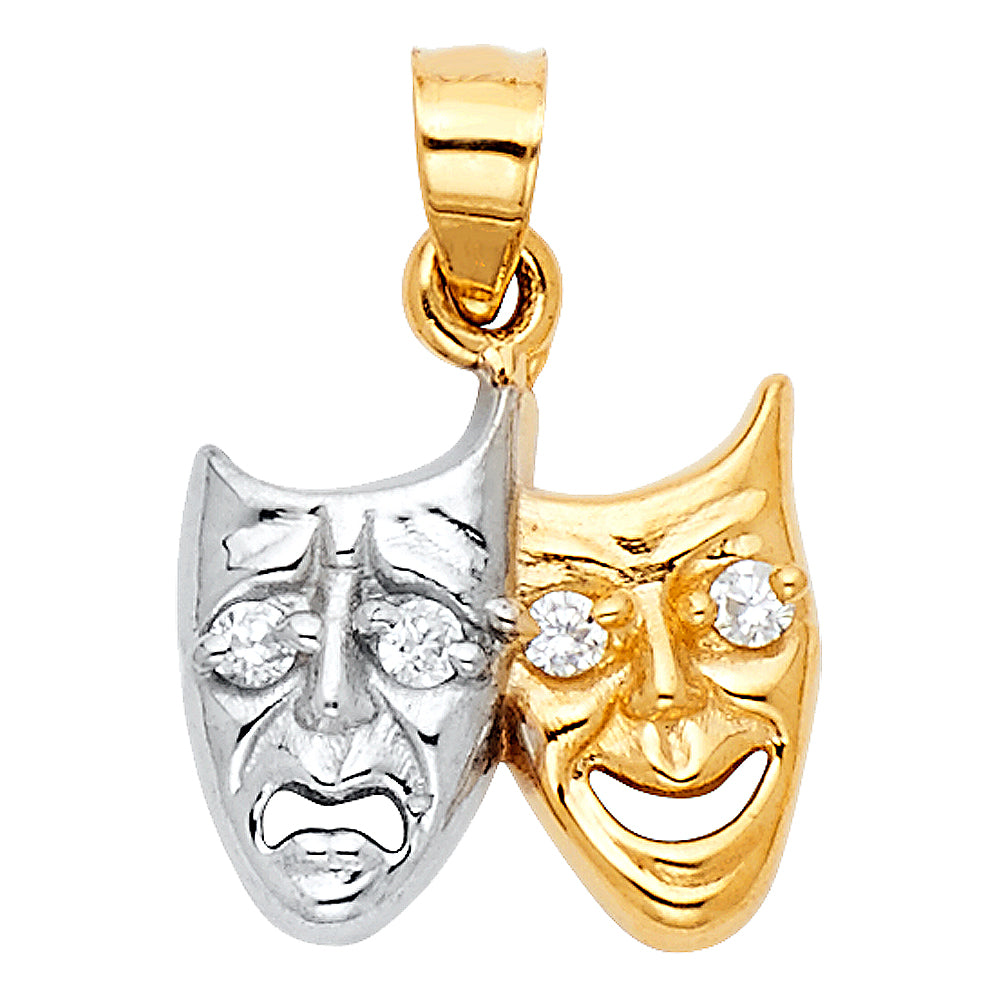 14k Two-Color Gold Smile Now Cry Later Comedy Tragedy Mask Pendant Theater Charm
