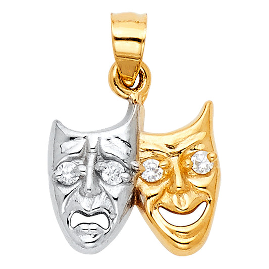 14k Two-Color Gold Smile Now Cry Later Comedy Tragedy Mask Pendant Theater Charm