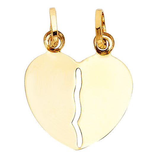 14k Yellow Gold Two Hearts One Life Break Apart Engravable Heart Pendant Charm