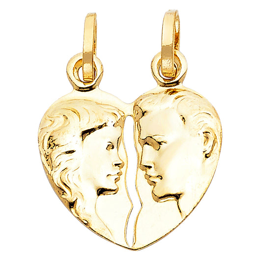 14k Yellow Gold 2 Hearts 1 Love Break Apart Couples Heart Pendant Memento Charm