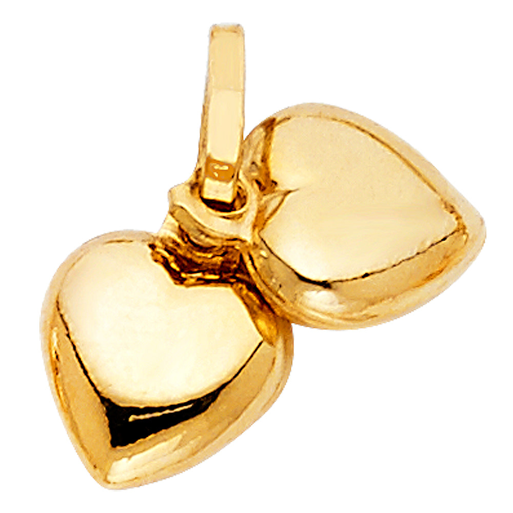 14k Yellow Gold Charming Double Puffed Hearts Pendant Shiny Smooth Finish Charm