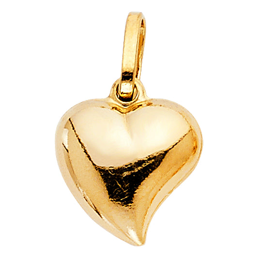 14k Yellow Gold Smooth Shiny Finish Fancy Puffed Heart Pendant I Love You Charm