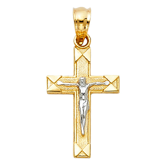 14k Yellow & White Gold Crucifix Pendant Cross Christ Classic Catholic Charm