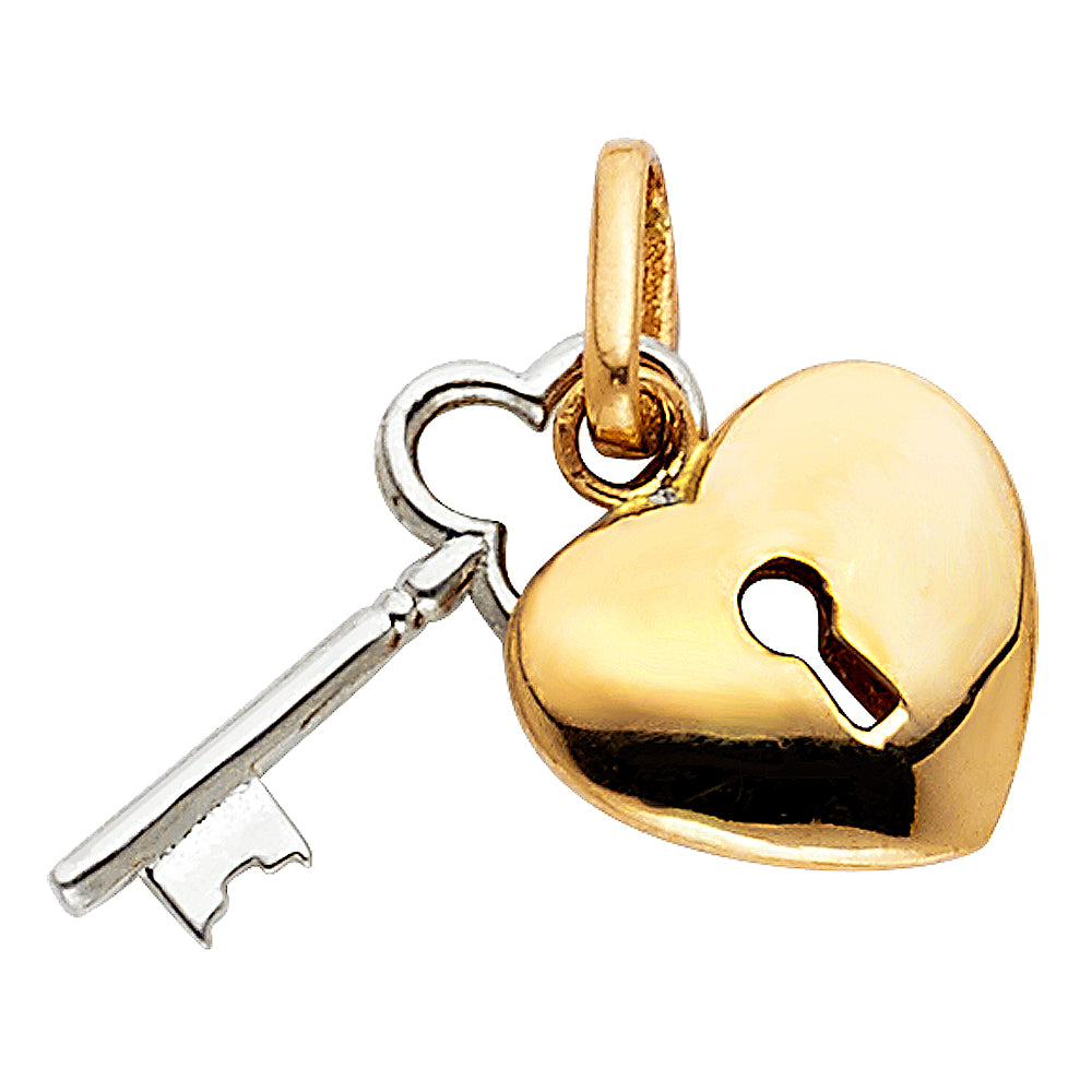 14k Two-Color Gold Romantic Gift Key to my Heart Pendant Love You Charm