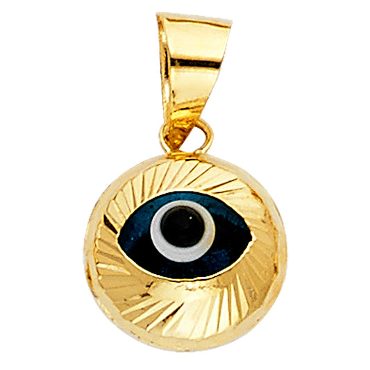 14k Yellow Gold Precision-Cut Egyptian Symbol Blue Evil Eye Pendant Legend Charm