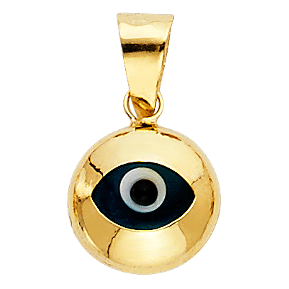 14k Yellow Gold Blue Evil Eye of God Pendant Legendary Protection Charm