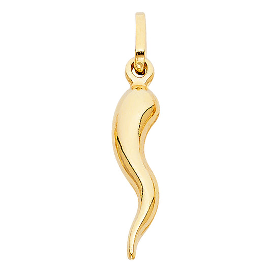 14k Yellow Gold Lucky Italian Horn Amulet of Italy Pendant Traditional Charm