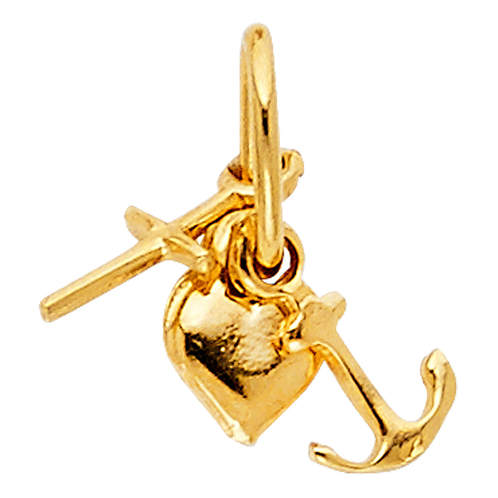 14k Yellow Gold Faith Hope Love Symbol Anchor Heart Cross Pendant Fashion Charm