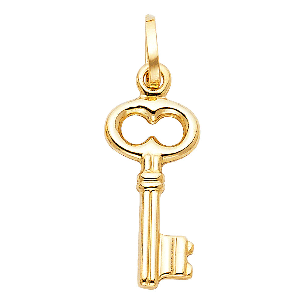 14k Yellow Gold Key to My Heart Skeleton Key Pendant Locksmith Key Escape Charm