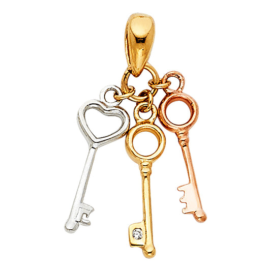 14k Yellow White Rose Gold Keys Heart Skeleton Key Set Pendant Polished Charm