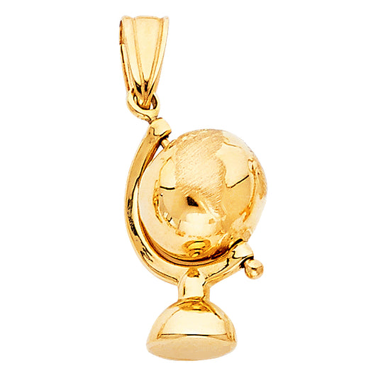 14k Yellow Gold Spinning 3D Globe Pendant Stylish Detailed World Traveler Charm