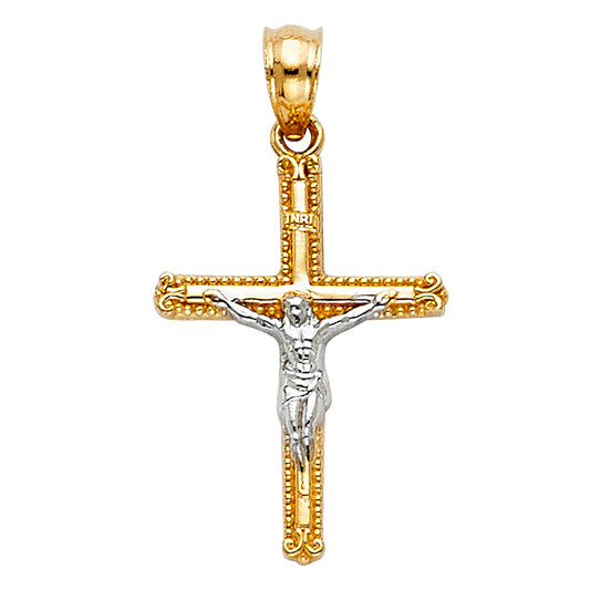 14k Yellow & White Gold Crucifix Pendant Cross Jesus Christ Catholic Faith Charm